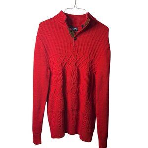 Chaps Mens Small Red Cable Knit Sweater Mock Neck Henley Preppy Winter Pullover